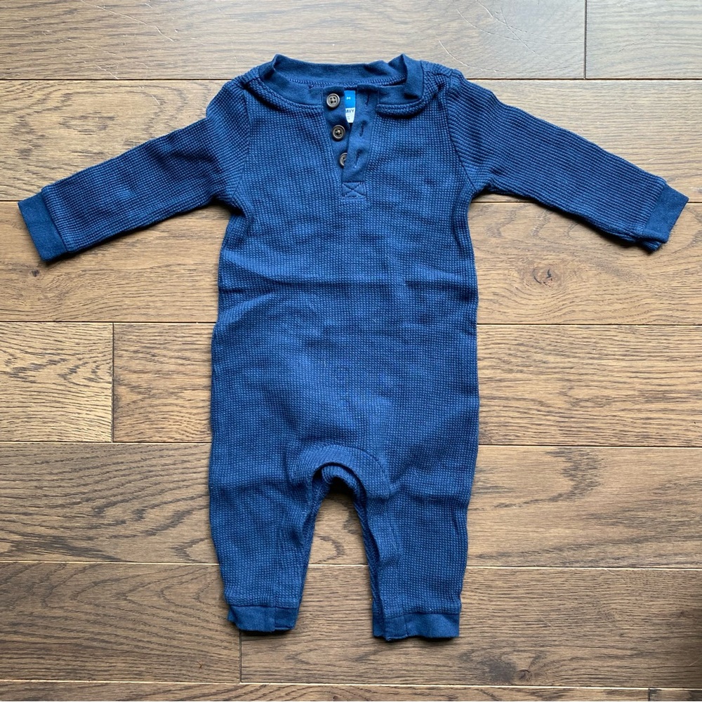 Old Navy Blue Waffle Henley 3-6 Months